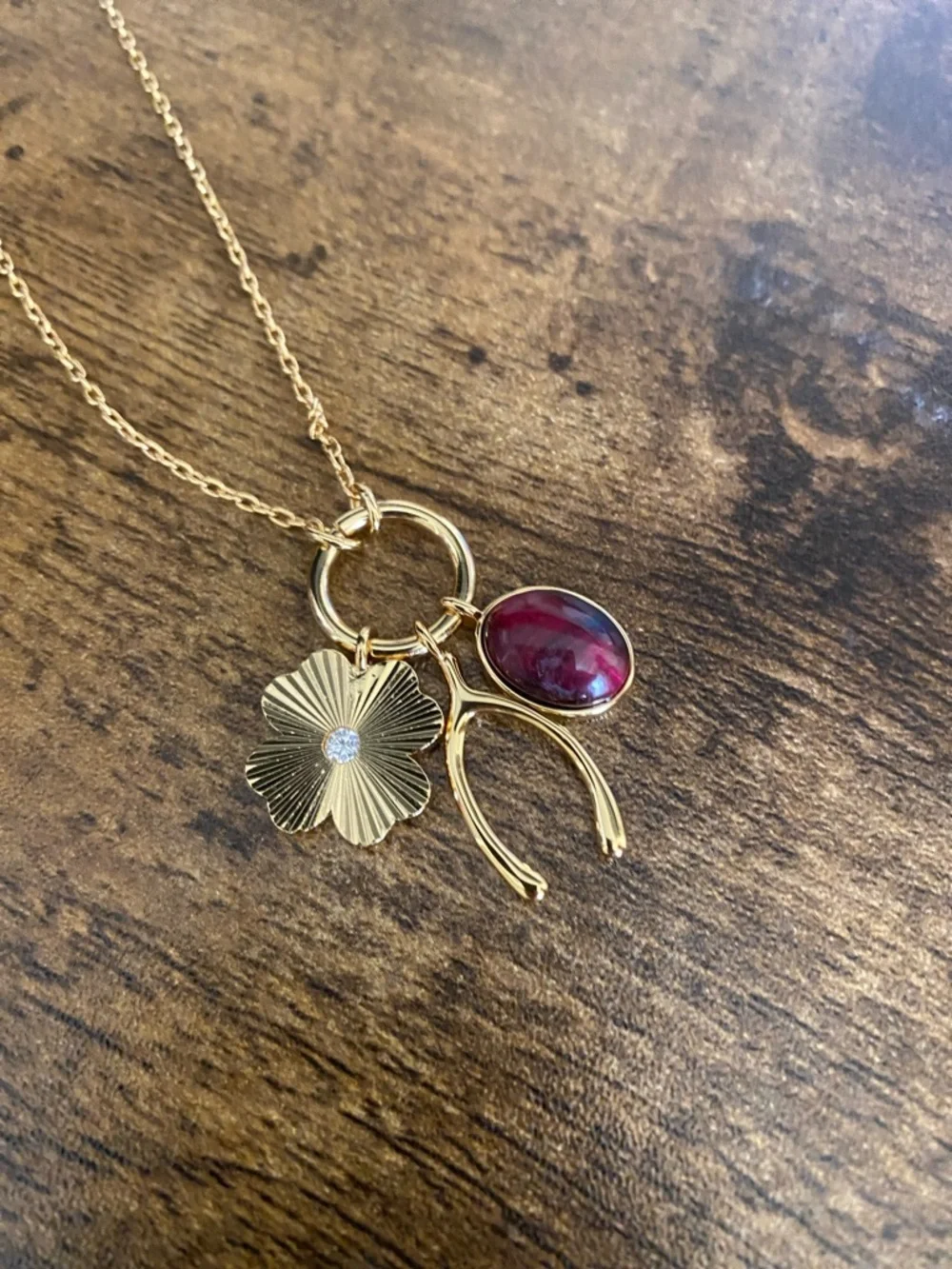 NWT MADEWELL Semiprecious Wishbone Charm Necklace - Picture 6 of 8
